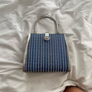Blue tripped jeweled purse